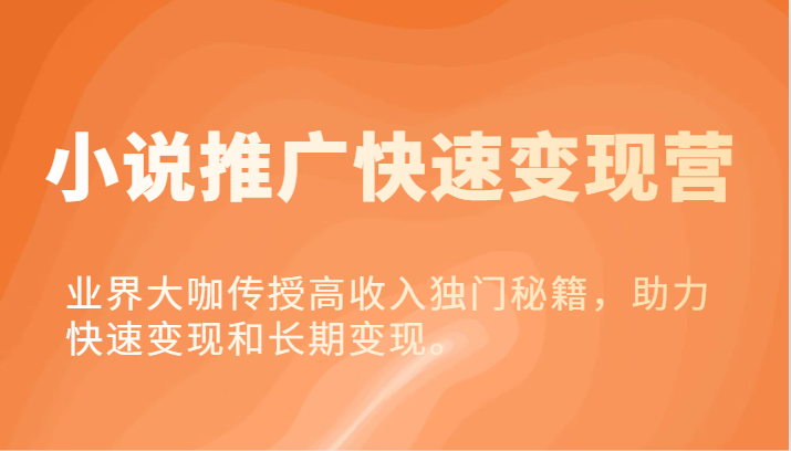 小说推广快速变现营-业界大咖传授高收入独门秘籍，助力快速变现和长期变现。二毛|软件|网创|付费|项目|免费|创业|副业|引流二毛创业网